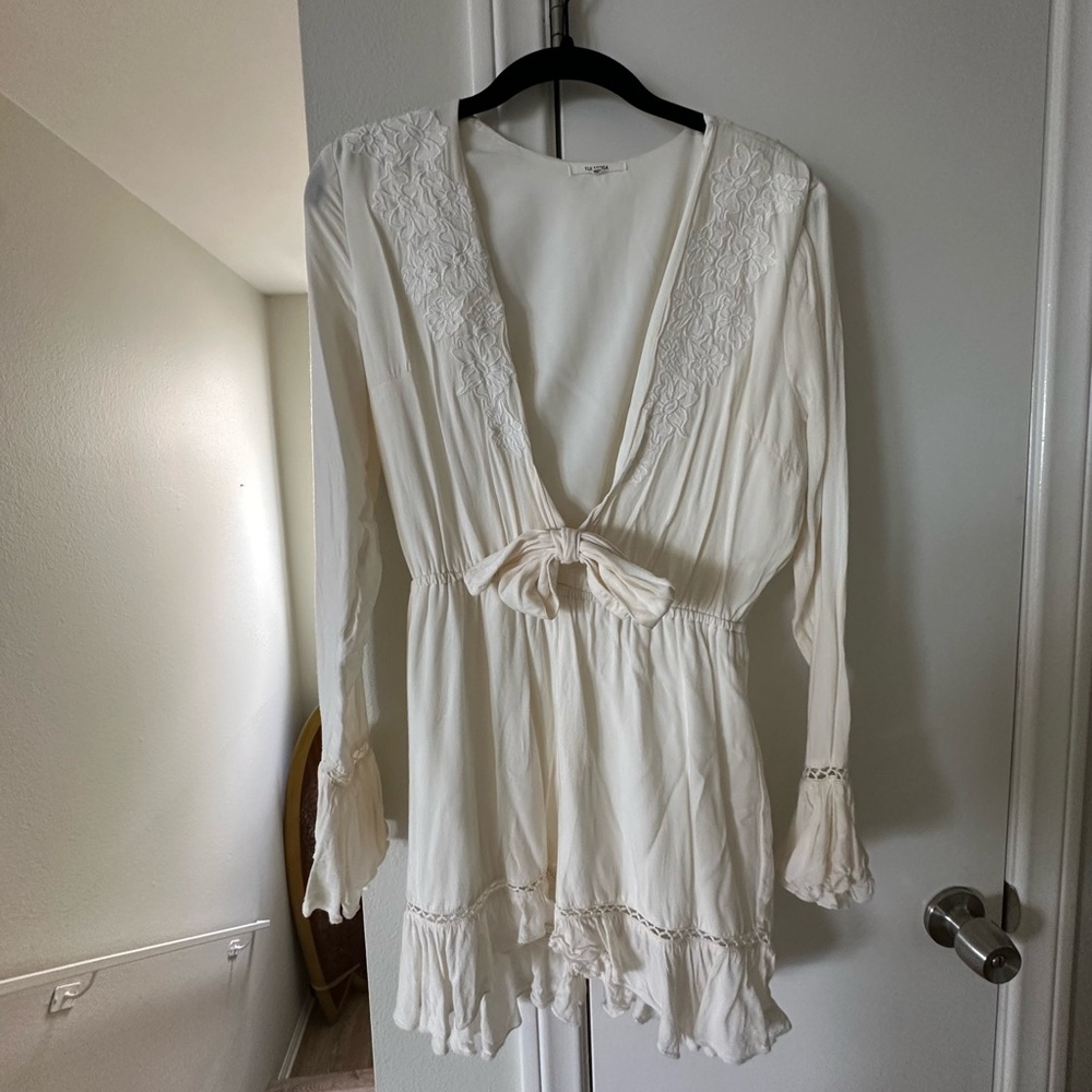 Tularosa Elegant Cream Lace Trim Romper